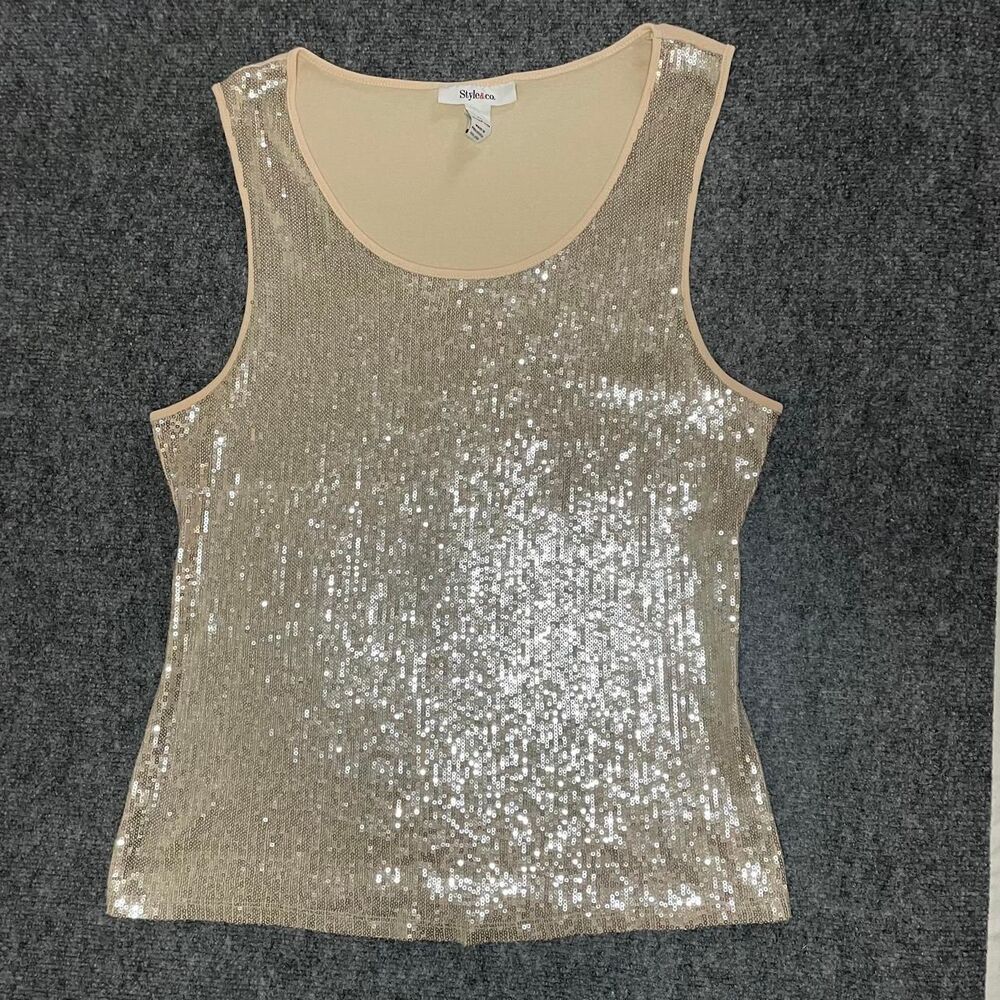White gold Y2K sequin scoop-neck tank